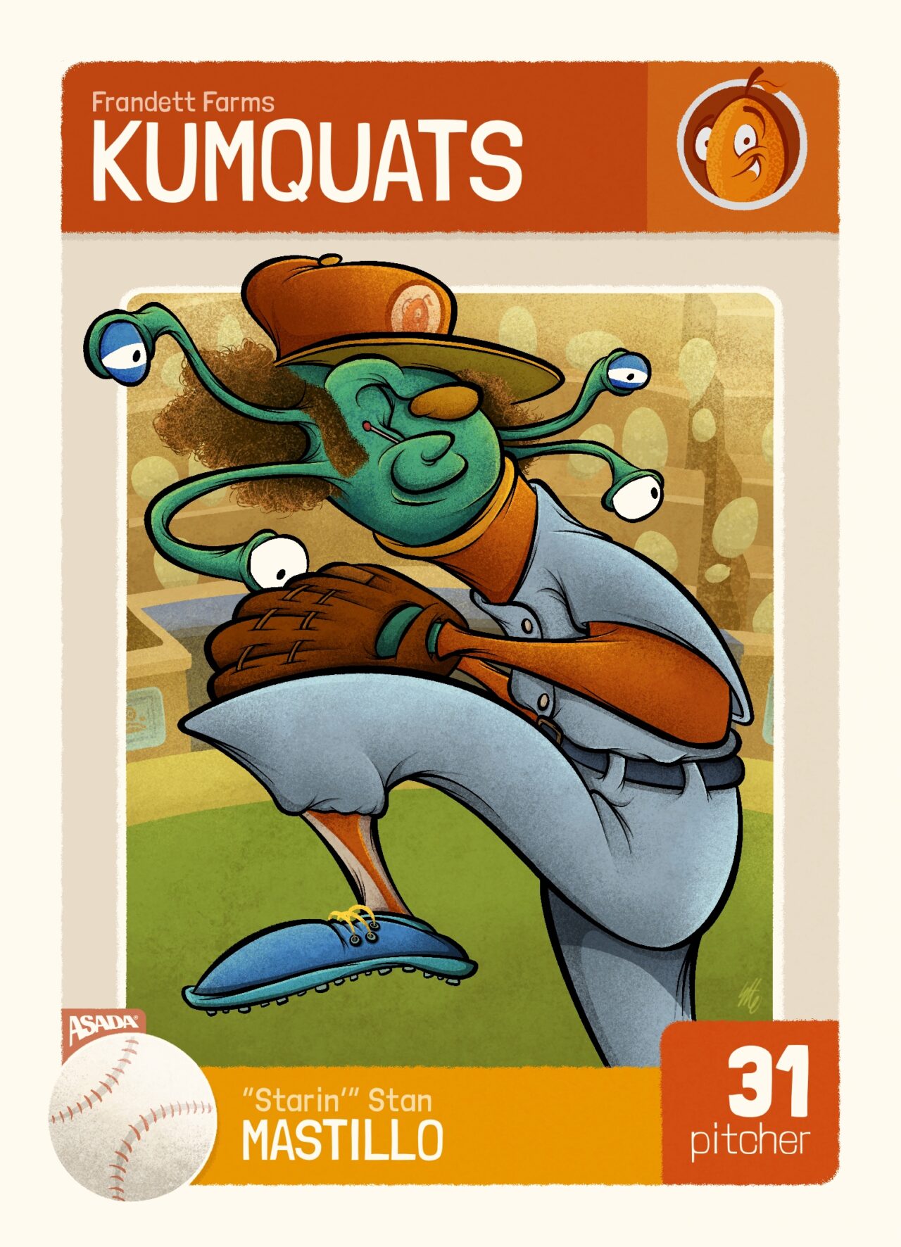 Original postcard art print design and illustration from the Bookey Baseball League Series